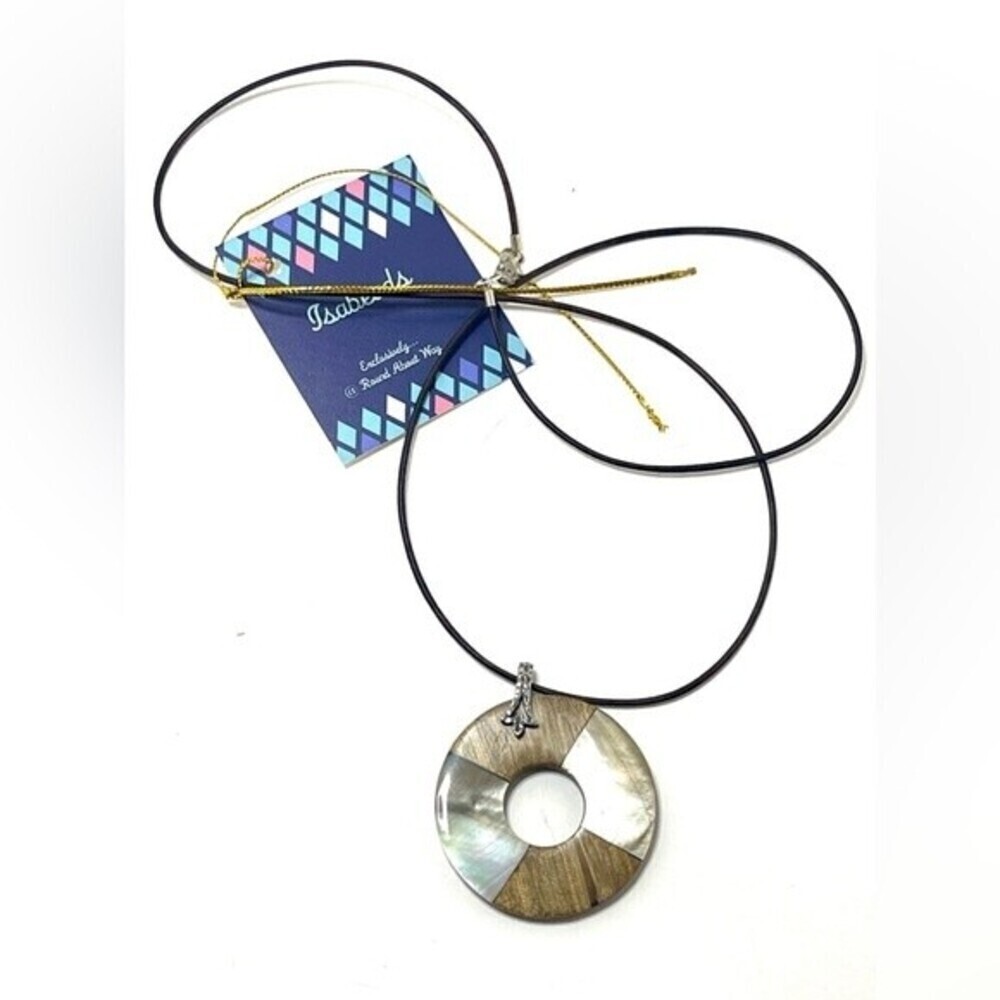 Artisan Wood and Mother of Pearl Inlay Pendant with Sterling And Leather.​​